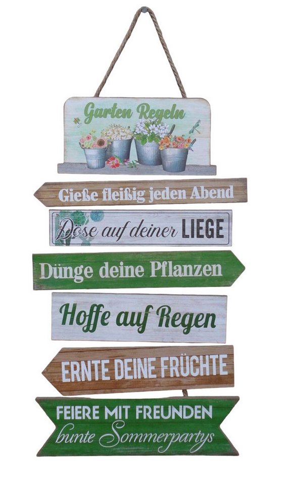 Deko-Impression Hängedekoration Dekoratives Schild Gartenregeln Holz /MDF a. Kordel Geschenk 61 cm (1 St) von Deko-Impression