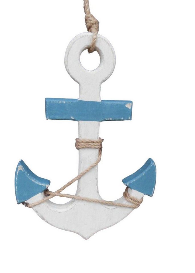 Deko-Impression Hängedekoration Maritime Deko Anker a. Holz m. Seil blau-weiss Meer Küste 23 cm (1 St) von Deko-Impression