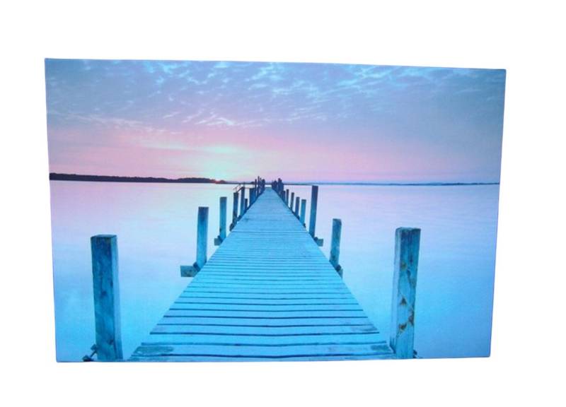 Deko-Impression LED-Bild LED Bild Sonnenuntergang, Meer, Seebruecke, Strand, maritim Holzrahmen, (1 St) von Deko-Impression