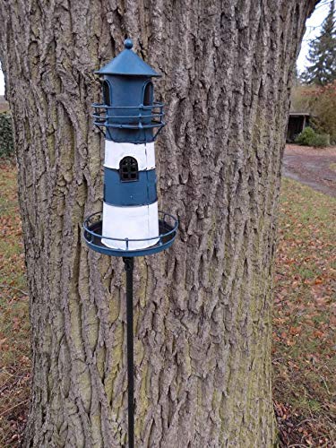 Deko-Impression Leuchtturm am Gartenstab Gartenstecker Windlicht Eisen blau-weiß lackiert 135 cm von Deko-Impression