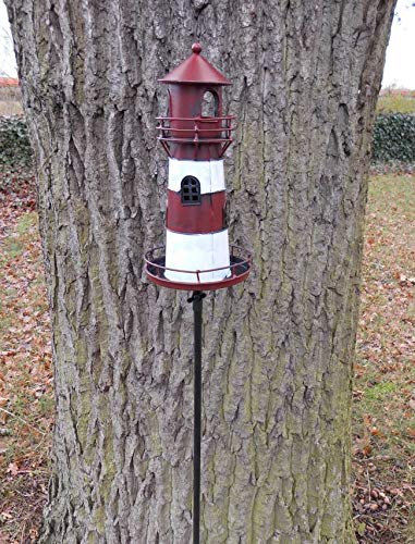 Deko-Impression Leuchtturm am Gartenstab Gartenstecker Windlicht Eisen rot-weiß lackiert 135 cm von Deko-Impression