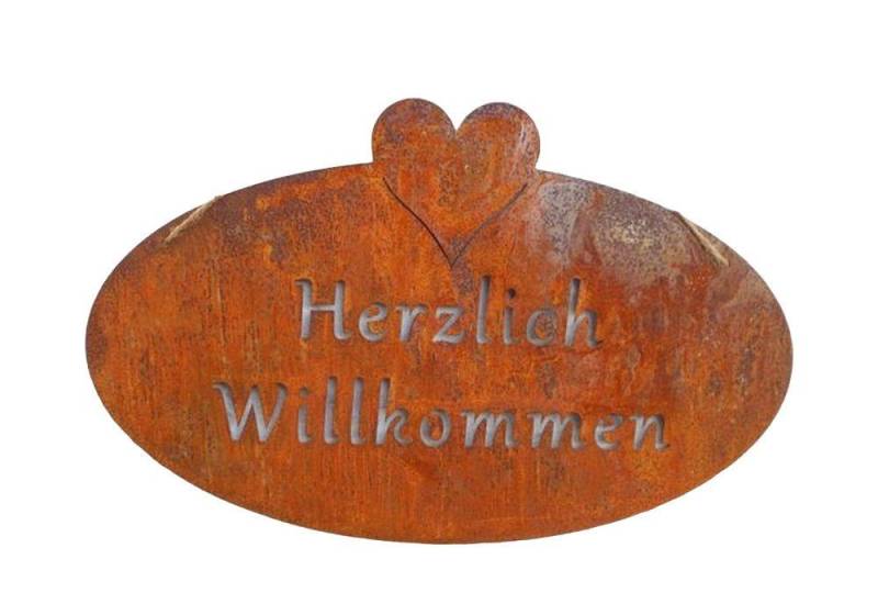 Deko-Impression Metallschild Eisenschild Hängeschild Herzlich Willkommen 40 x 24 cm Echtrost, (1 St) von Deko-Impression