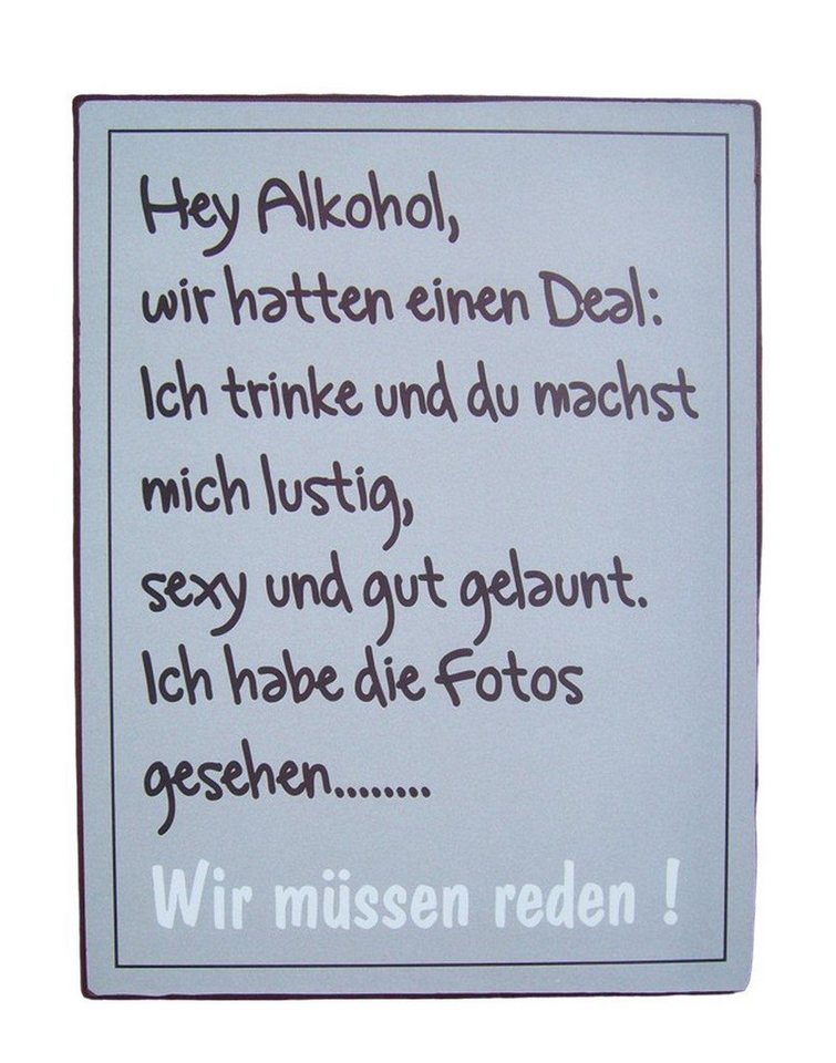 Deko-Impression Metallschild Metallschild Spruch Wandbild Hey Alkohol ... 35x27cm, (1 St) von Deko-Impression