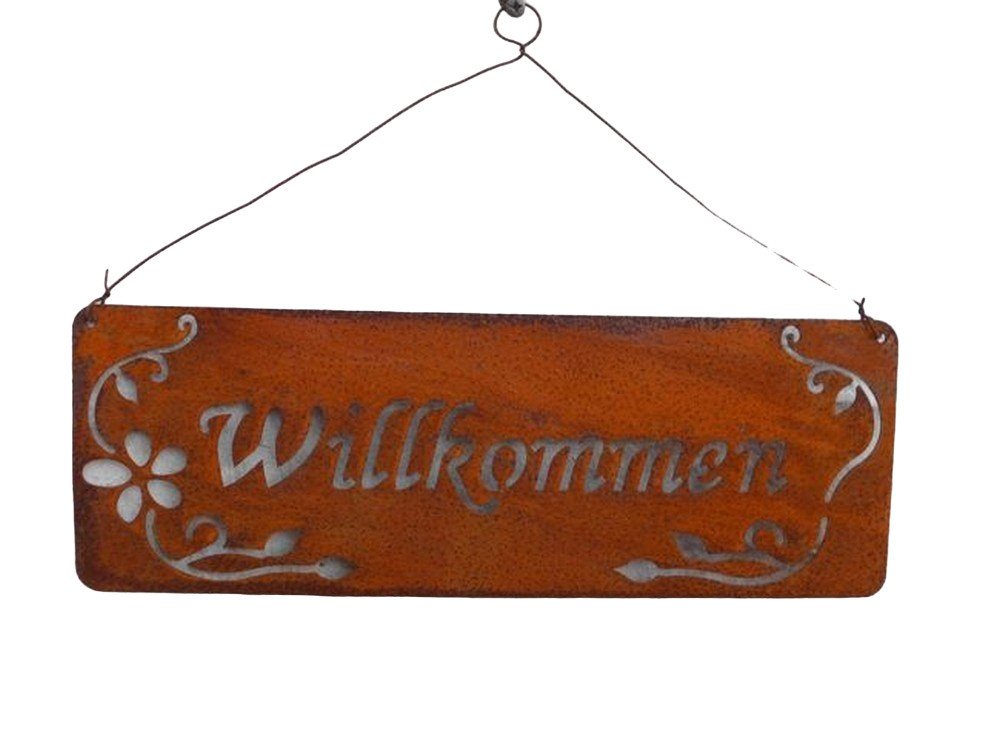 Deko-Impression Metallschild Verziertes Eisenschild Hängeschild Willkommen 33 cm Echtrost, (1 St) von Deko-Impression