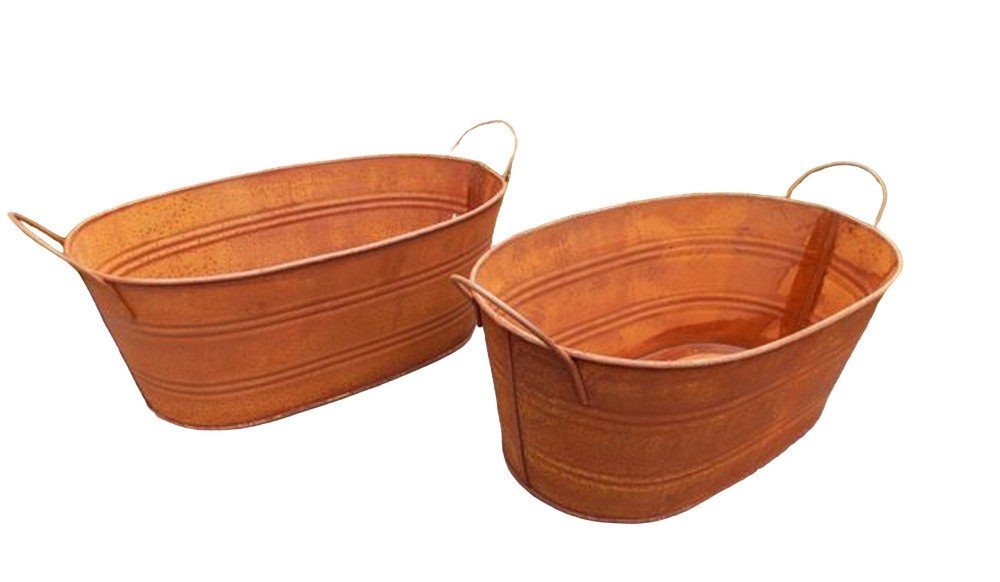 Deko-Impression Pflanzschale Pflanzschalen 2er Set Pflanztöpfe Blumentöpfe Eisen Rost oval je 25 cm (2 St) von Deko-Impression