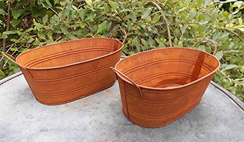 Deko-Impresion Pflanzschalen 2er Set Pflanztöpfe Blumentöpfe Eisen Rost rund je 25 x 15 cm von Deko-Impresion
