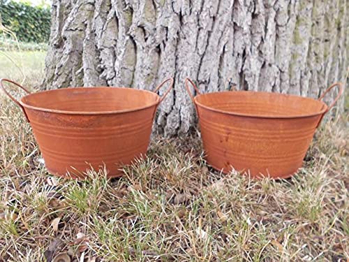 Deko-Impresion Pflanztöpfe Blumentöpfe Pflanzschalen 2er Set Eisen Rost rund je 18 cm von Deko-Impresion