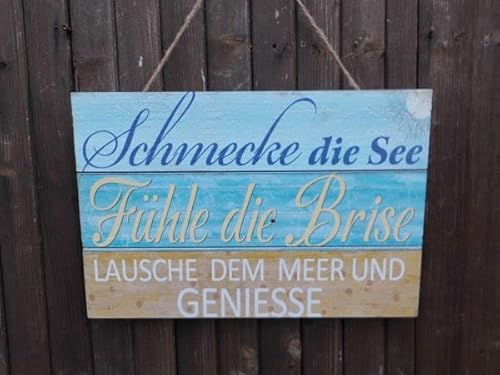 Deko-Impression Schild : Fühle die Brise/schmecke die See - a. Kordel Geschenk 30 cm von Deko-Impression