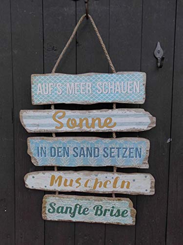 Deko-Impression Schild Meer Sonne Strand - Holz/MDF a. Kordel Geschenk 40 cm von Deko-Impression