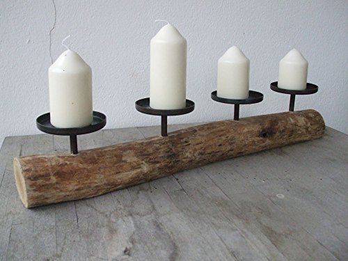 Deko-Impression Stilvoller Kerzenständer, 4er, Holz + Eisen, massiv, Natur, Landhaus von Deko-Impression