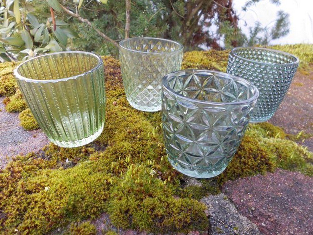 Deko-Impression Teelichthalter Windlichtgläser 4er-Set Teelichthalter Windlicht Glas grün verziert (4 St) von Deko-Impression