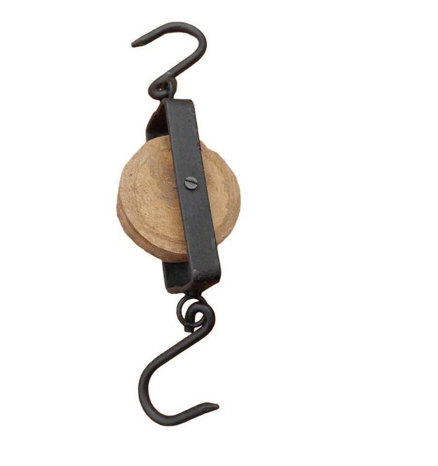 Deko-Impression Umlenkrolle Flaschenzughaken 2 Haken u. Rolle Holz u. Eisen Seil 29 cm, (1 St) von Deko-Impression