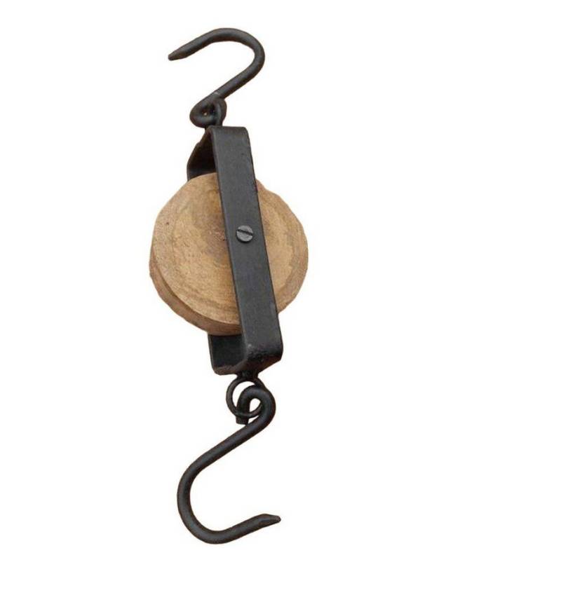 Deko-Impression Umlenkrolle Flaschenzughaken 2 Haken u. Rolle Holz u. Eisen Seil 29 cm, (1 St) von Deko-Impression