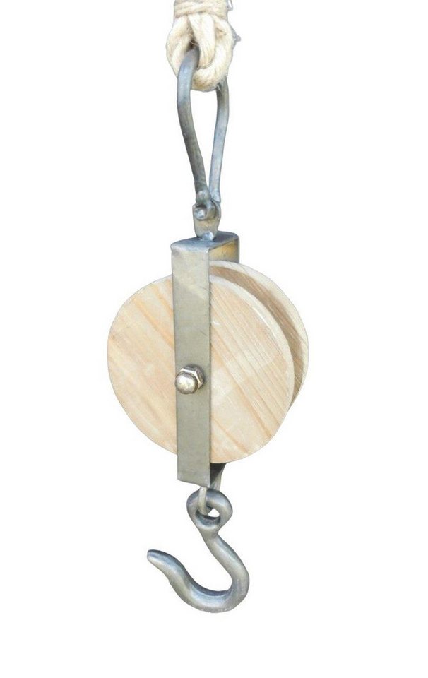 Deko-Impression Umlenkrolle Flaschenzugrolle Blumenampelhaken Kleiderhaken Eisen Holz an Seil, (1 St) von Deko-Impression