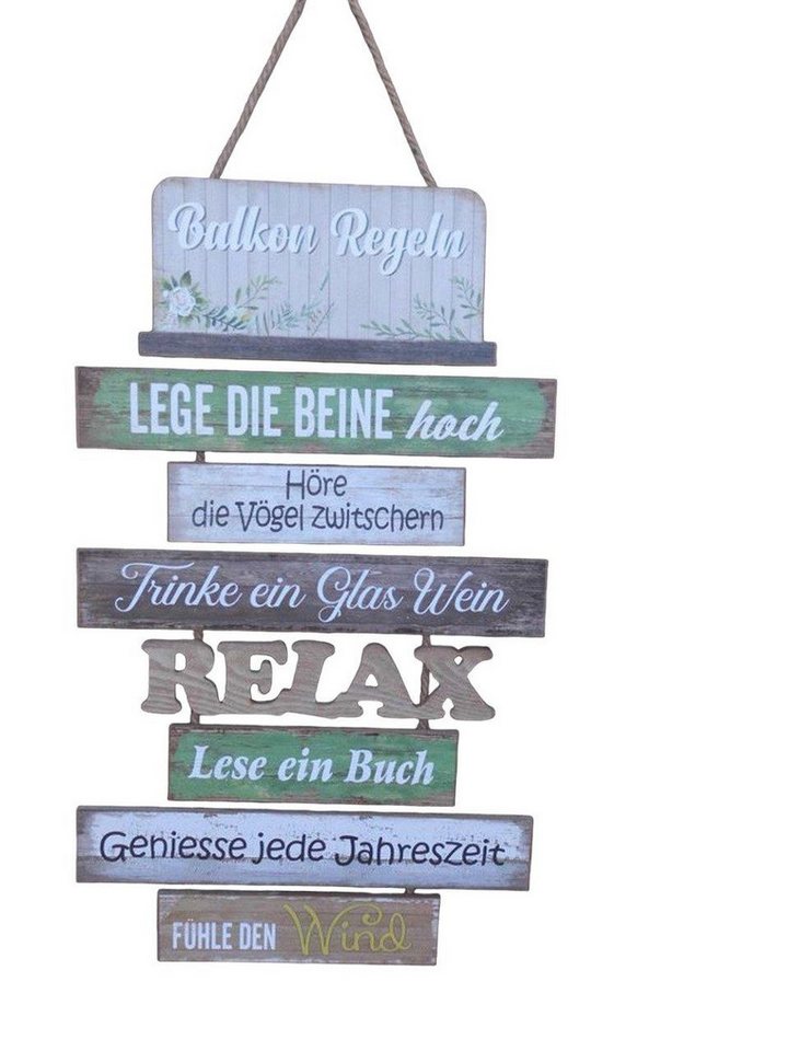 Deko-Impression Wanddekoobjekt Dekoratives Schild Balkonregeln Holz /MDF a. Kordel Geschenk 60 cm (1 St) von Deko-Impression