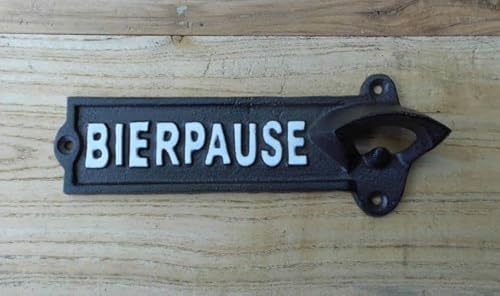 Deko-Impression Wandflaschenöffner Kapselheber BIERPAUSE Gusseisen schwarz 21 cm von Deko-Impression
