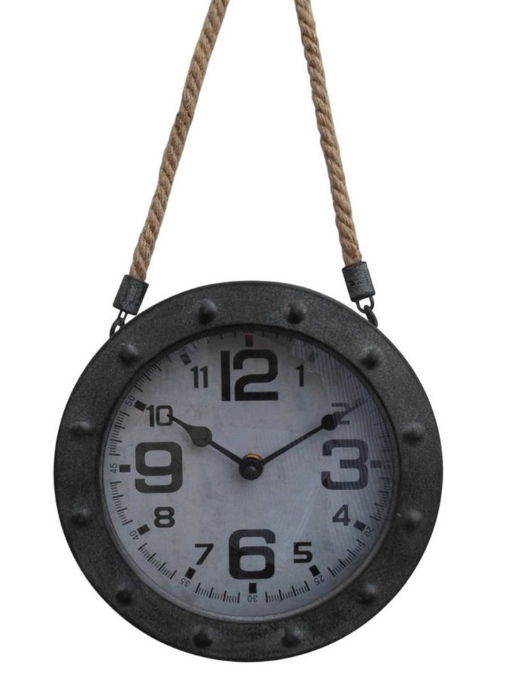 Deko-Impression Wanduhr Wanduhr / Uhr an Leinenkordel Loftstyle Eisen Grau-Antik 20 cm von Deko-Impression