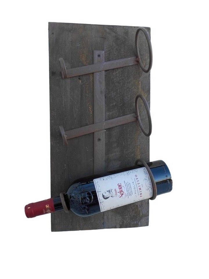 Deko-Impression Weinregal Wandweinregal Weinregal Weinflaschenhalter Holz u. Eisen massiv 47 cm, 1-tlg. von Deko-Impression