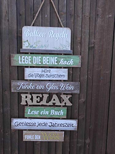 Dekoratives Schild Balkonregeln Holz/MDF a. Kordel Geschenk 60 cm von Deko-Impression