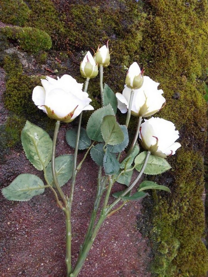 Kunstblume Traumschöne Rosenstiele Blumenstrauß Rosenstrauß weiss 3 St. 6 Blüten, Deko-Impression von Deko-Impression