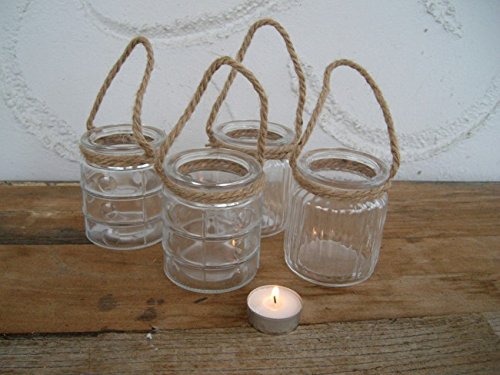 Traumschöne Windlichtgläser 4er-Set Teelichthalter, Glas klar an Band von Deko-Impression