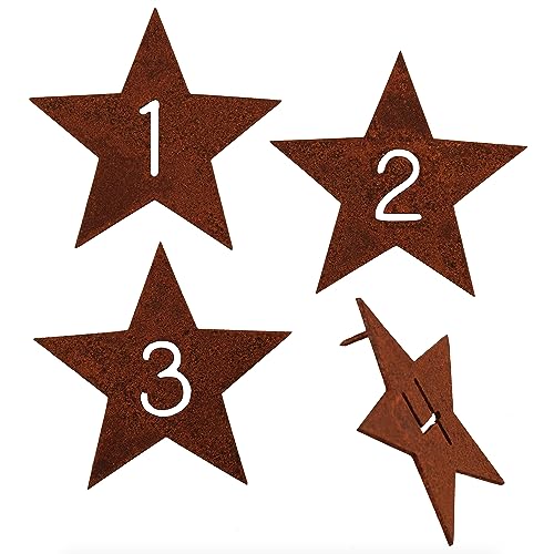 Deko Kind - Rostige Advent Zahlen zum Stecken - 6x6cm - Premium Edelrost Qualität - Rost Gartenstecker - Metallstern - Kerzendeko - Rost Deko - Adventdeko - Rostszahlen - Adventkranz von Deko Kind