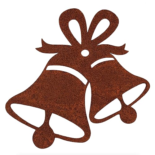 Deko Kind - Rostige Glocken - 12x12cm - Premium Edelrost Qualität - Rost Gartenstecker - Metallglocke - Fensterdeko - Rost Deko - Glöckchendeko - Adventdeko - Rostglocken - Winterdeko von Deko Kind