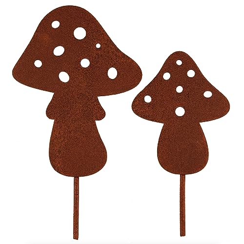 Deko Kind - Rostige Pilze 2er Set - Premium Edelrost - Wetterbeständig - Rost Gartenstecker - Metallpilz - Rost Deko - Pilzdeko - Pilze zum Stecken - Rostpilz von Deko Kind