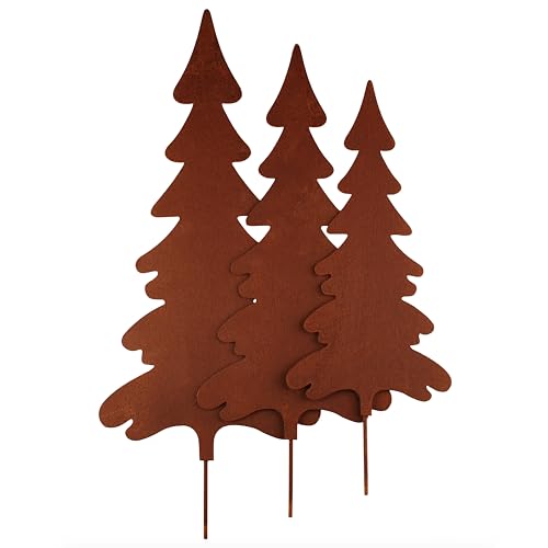 Deko Kind - Rostige Tannenbäume 3er Set - Premium Edelrost Qualität - Rost Gartenstecker - Metall - Gartenfigur - Rost Deko - Wanddeko - Rostbaum - Tanne - Weihnachtsbaum von Deko Kind