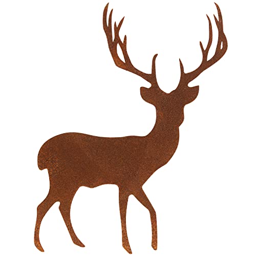 Deko Kind - Rostiger Hirsch - 17x22cm - Wetterbeständig - Edelrost - Rost Gartenstecker - Metall - Gartenfigur - Rost Deko - Wanddeko - Rosthirsch - Hirschgeweih von Deko Kind