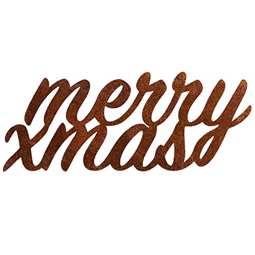 Deko Kind - Rostiges MerryXMas - 19x8cm - Wetterbeständig - Edelrost - Rost Gartenstecker - Metall - Gartenfigur - Rost Deko - Wanddeko - Merry X Mas – Frohe Weihnachten von Deko Kind