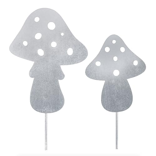 Deko Kind - Verzinkte Pilze 2er Set - Premium Edelzink Qualität - Wetterbeständig - Zink Gartenstecker - Metallpilz - Wanddeko - Zink Deko - Pilzdeko - Pilze zum Stecken - Zinkpilz von Deko Kind