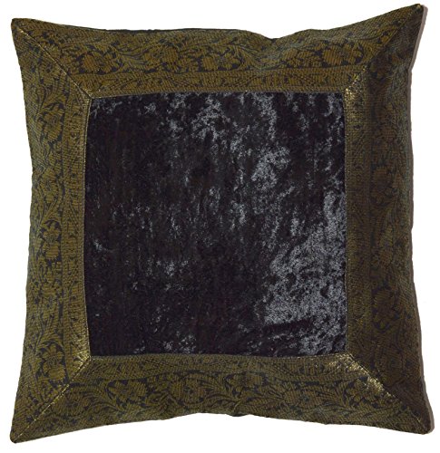 Deko-Kissenbezüge Kissenhülle Samt Brokat Asiatisch Indisch Orientalisch Bezug Kissen 40x 40 cm (Schwarz) von Deko-Kissenbezüge