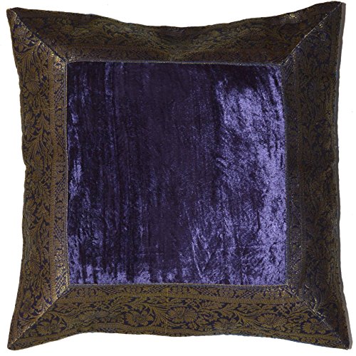 Deko-Kissenbezüge Kissenhülle Samt Brokat Asiatisch Indisch Orientalisch Bezug Kissen 50x50 cm (Marineblau) von Deko-Kissenbezüge