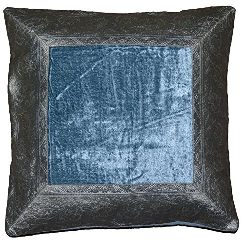 Deko-Kissenbezüge Kissenhülle Samt Brokat Asiatisch Indisch Orientalisch Bezug Kissen 50x50 cm (Silber-Blau) von Deko-Kissenbezüge