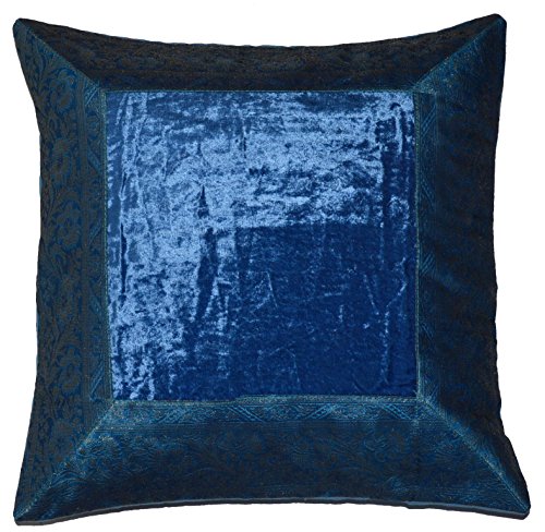 Deko-Kissenbezüge Kissenhülle Samt Brokat Asiatisch Indisch Orientalisch Bezug Kissen Blau 40x40 cm von Deko-Kissenbezüge