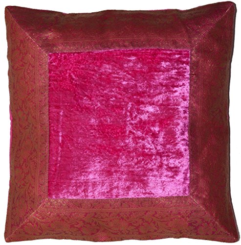 Deko-Kissenbezüge Kissenhülle Samt Brokat Asiatisch Indisch Orientalisch Bezug Kissen Pink 50x50 cm von Deko-Kissenbezüge