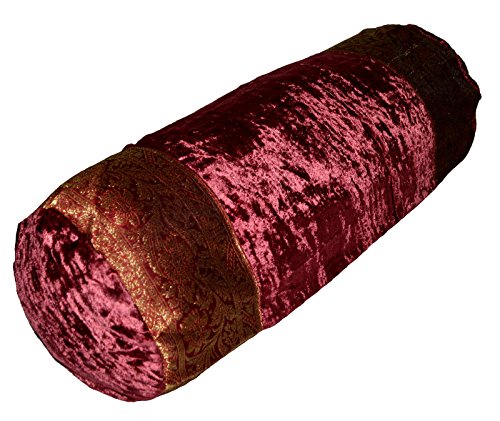 Nackenrolle Kopfkissen Kissenbezug Kissenhülle Samt Brokat Yogakissen Orientalisch (Weinrot) von Deko-Kissenbezüge