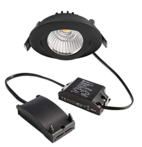 Deko-Light | LED Decken-Einbaustrahler Leuchte Aluminium schwarz rund Ø 8 cm 3000 K warmweiß mit Netzgerät und Verbinder für Durchgangsverdrahtung dimmbar | Dione von Deko-Light