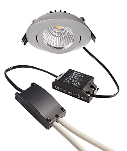 Deko-Light | LED Decken-Einbaustrahler Leuchte Aluminium silber rund Ø 82 mm 3000K warmweiß mit Netzgerät und Verbinder für Durchgangsverdrahtung dimmbar | Dione von Deko-Light