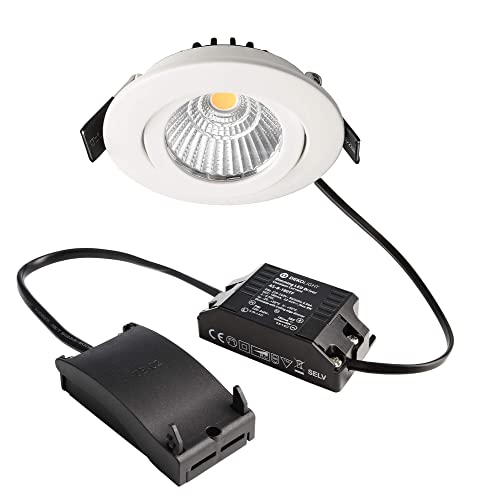 Deko-Light | LED Decken-Einbaustrahler Leuchte Aluminium weiß rund Ø 82 mm 3000K warmweiß mit Netzgerät und Verbinder für Durchgangsverdrahtung dimmbar | Dione von Deko-Light