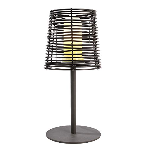 Deko-Light | Tischlampe Stehleuchte E27 inkl. 3m Anschlusskabel und Stecker Rattan-Stil | Velorum Anthrazitgrau von Deko-Light