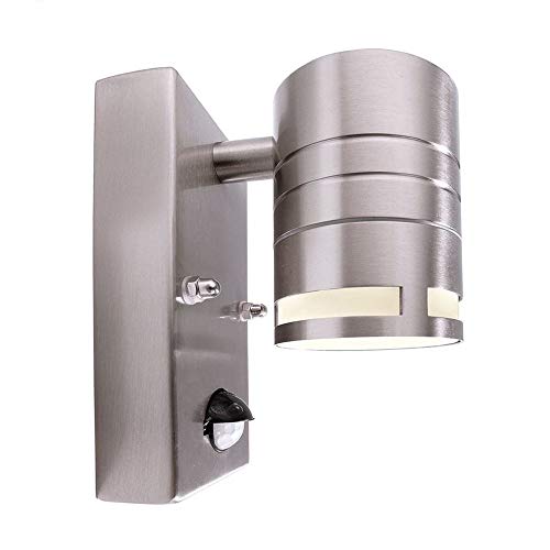 Deko-Light | Wandleuchte Wandlampe Downlight Bewegungsmelder Dämmerungssensor außen outdoor GU10 Höhe 15cm Edelstahl | Zilly Motion silber von Deko-Light