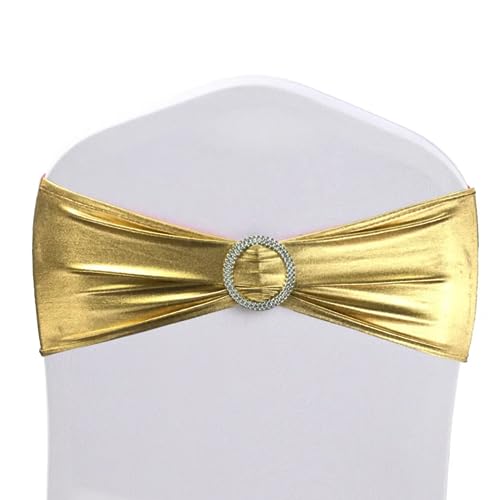 Deko Royal 50 Stück Stretch Stuhlschleifen - Stuhlschärpe mit Schnalle, Schleifen für Stühle, Spandex Stuhlschleife für Stuhlhussen, Stuhl Deko Hochzeit, Hochzeitsdekoration (Gold Metallic) von Deko Royal