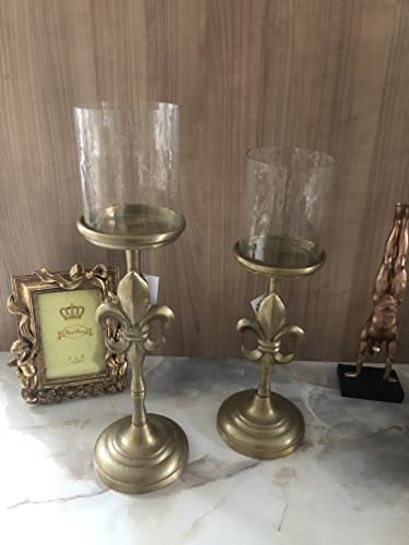 Deko Shop Cologne Kerzenständer Kerzenhalter Set 41u. 46 cm Glas Gold Alu französisch Lilie von Deko Shop Cologne