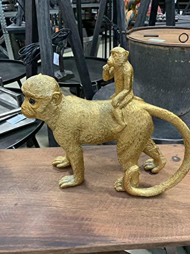 Exotische Dekoration Figur AFFE Schimpanse mit Kind Gold L32 cm von Deko Shop Cologne