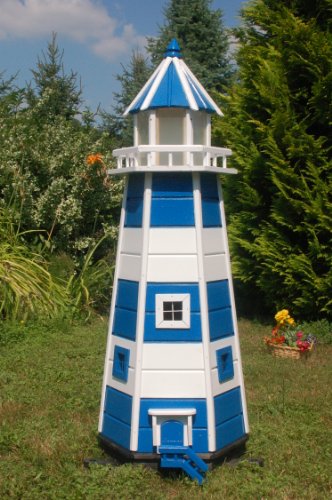 Blau Weißer Leuchtturm mit Solarbeleuchtung 1,40 m von Deko-Shop-Hannusch