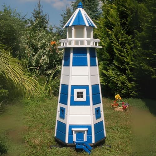 Deko-Shop-Hannusch Wunderschöner großer XXL Leuchtturm aus Holz mit SOLAR Beleuchtung Größen, Solarbeleuchtung, (blau/Weiss, 1,40 m) von Deko-Shop-Hannusch