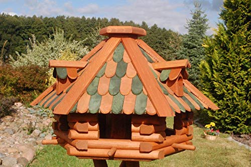 Deko-Shop-Hannusch Futterhaus/Vogelhaus mit Holzschindeln und Gauben Verschiedene Dachfarben und Solarbeleuchtung wählbar, V13, Farbe:V13 braun-grün ohne Solar von Deko-Shop-Hannusch