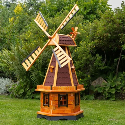 Deko-Shop-Hannusch Große Windmühlen wahlweise mit Solarbeleuchtung - Höhe 1,30 oder 1,45 Meter, Farbe|Größe:1.45m rot Solar von Deko-Shop-Hannusch